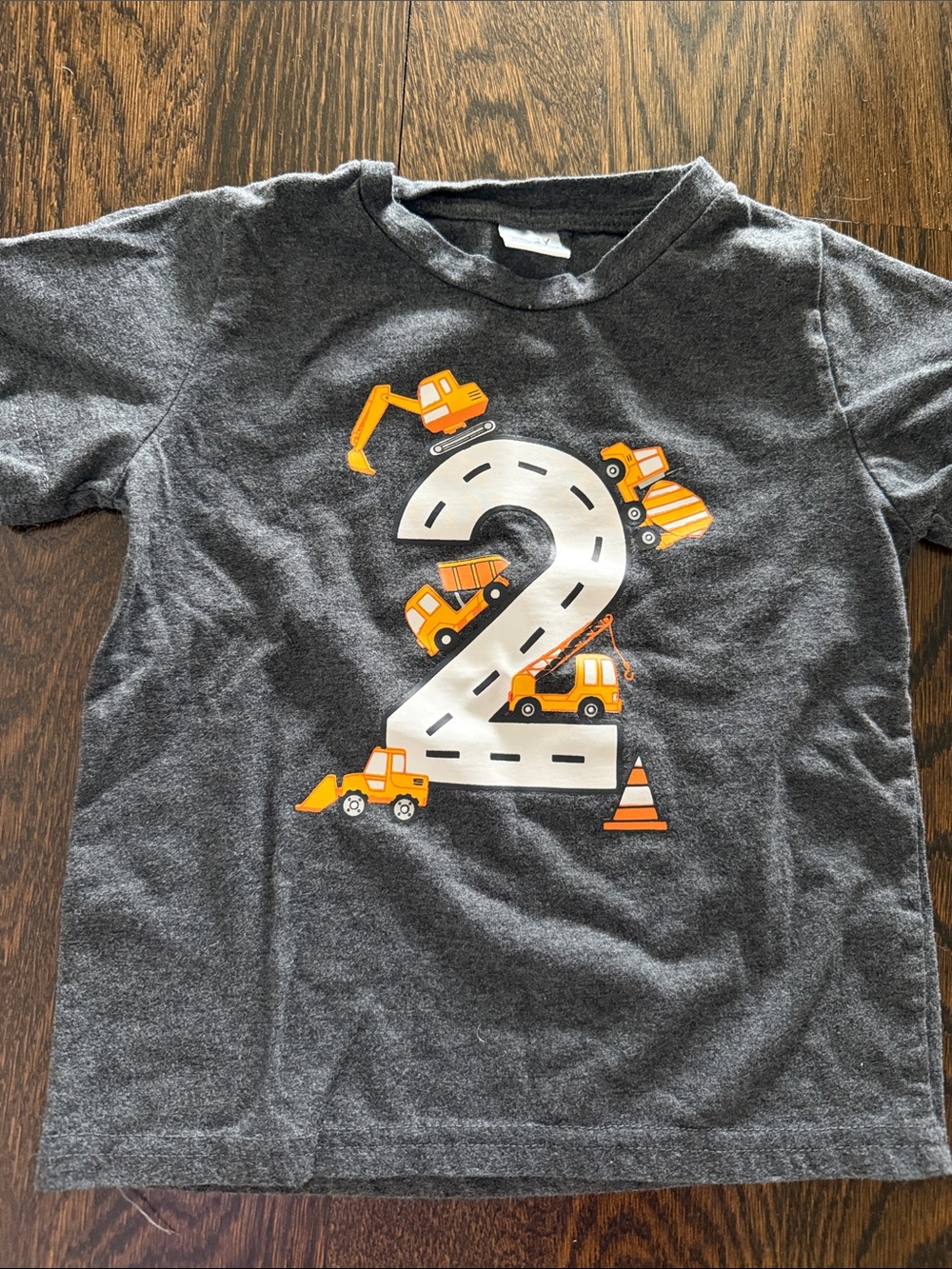 Gray birthday 3t Kids' Construction Number 2 T-Shirt - Orange Trucks